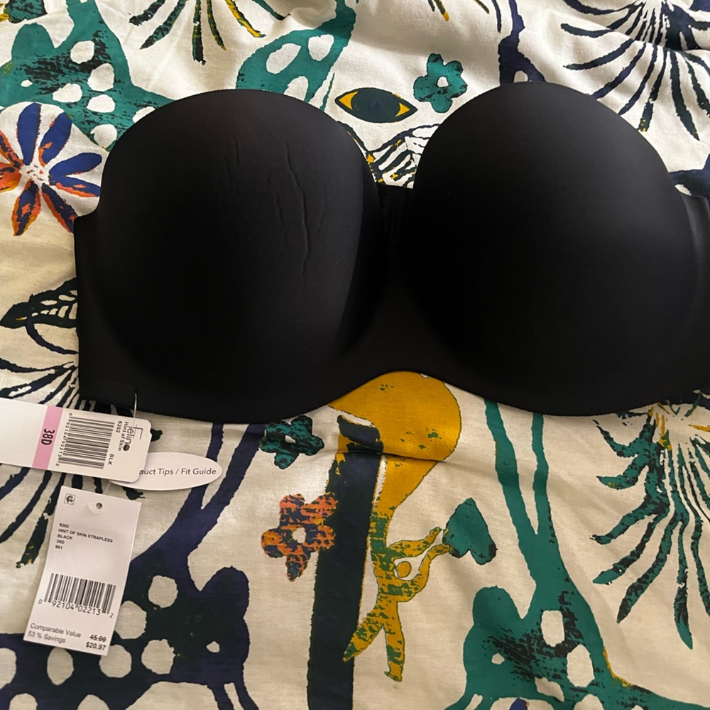 NWT Felina “Hint of Skin” Black Strapless Bra Size 38D